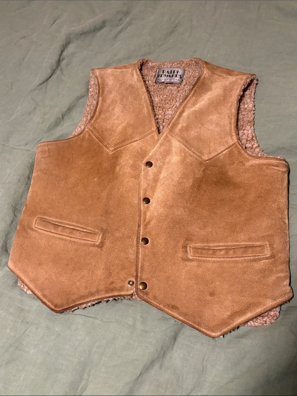 Men’s Tan Suede Sherpa-Lined Vest